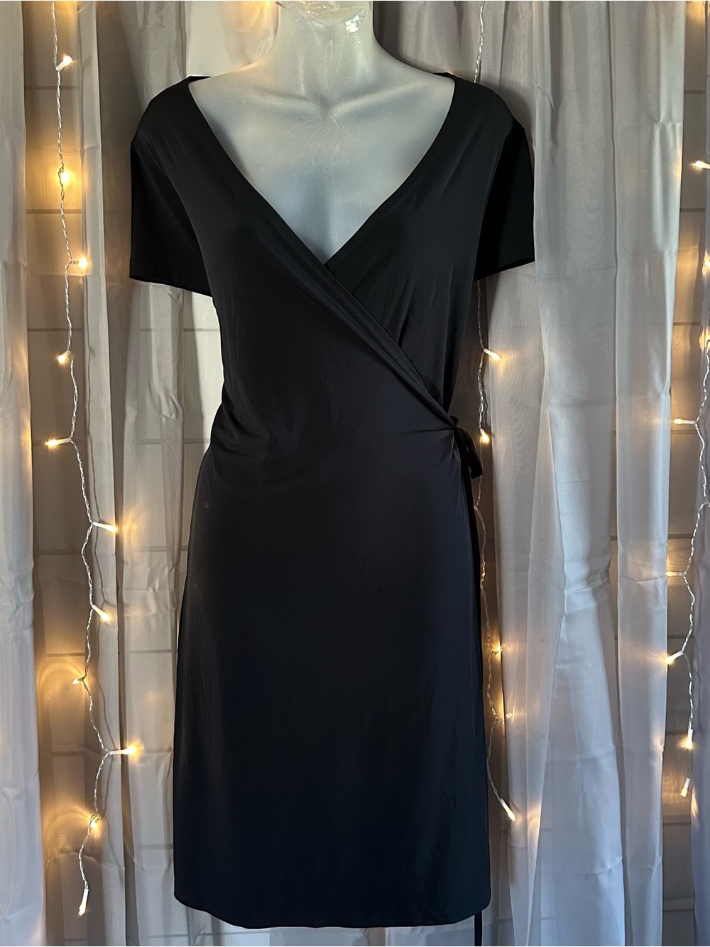 Attention basic black V-neck wrap dress Sz L